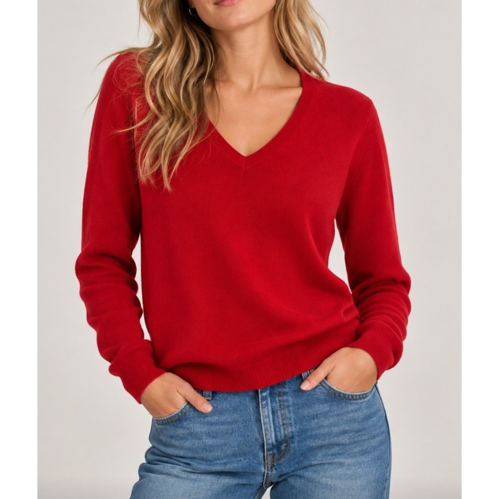 Charter Club Luxury 100% Cashmere V-Neck Sweater Red Womens Medium WPL8046